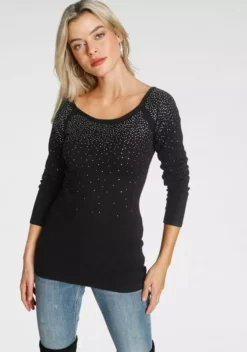 Melrose Verkaufsgeschäft 32 Melrose Carmenpullover mit dekorativen Glitzersteinen