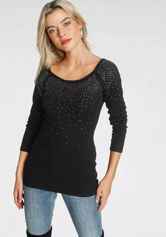 Melrose Carmenpullover mit dekorativen Glitzersteinen 3 Melrose Carmenpullover mit dekorativen Glitzersteinen