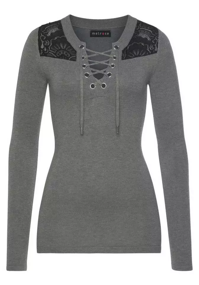 Melrose Strickpullover mit Schnürung und Spitze 7 Melrose Strickpullover mit Schnürung und Spitze – Bild 5