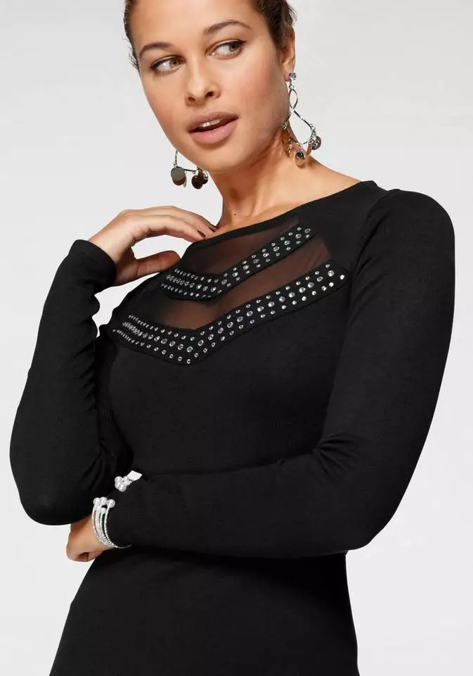 Melrose Strickkleid mit Glitzersteinen und Mesh-Detail 5 Melrose Strickkleid mit Glitzersteinen und Mesh-Detail – Bild 3