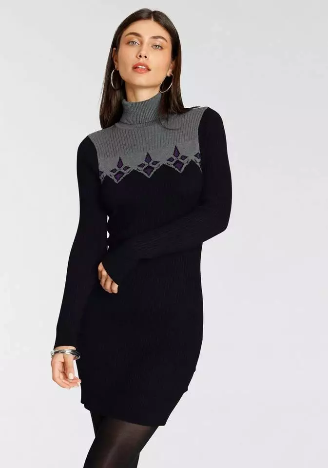 Melrose Strickkleid mit Norweger-Muster Dunkelgrau-schwarz, Schwarz-grau, Camelfarben-braun 4 Melrose Strickkleid mit Norweger-Muster Dunkelgrau-schwarz, Schwarz-grau, Camelfarben-braun – Bild 2