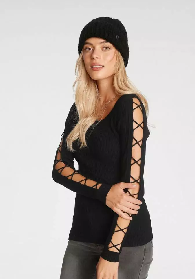 Melrose Rundhalspullover mit Zier-Schnürung am Ärmel 3 Melrose Rundhalspullover mit Zier-Schnürung am Ärmel