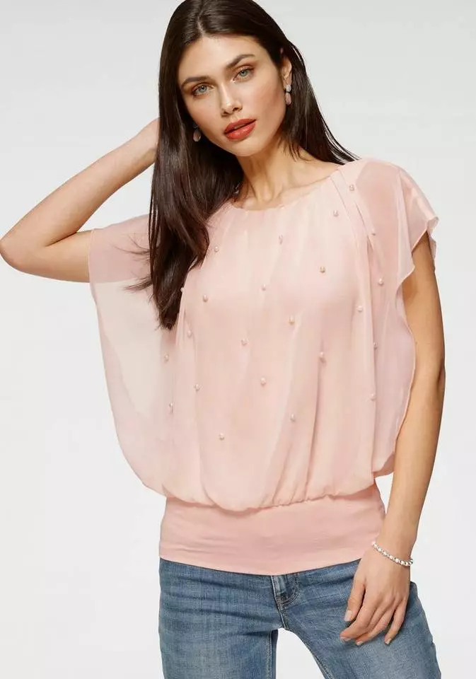 Melrose Chiffonbluse mit Zierperlen Marine, Rosa 3 Melrose Chiffonbluse mit Zierperlen Marine, Rosa