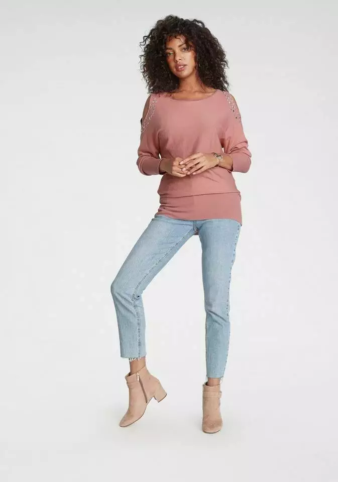 Melrose Fledermauspullover mit Schulter Cut-Out und Ziersteinen 8 Melrose Fledermauspullover mit Schulter Cut-Out und Ziersteinen – Bild 6