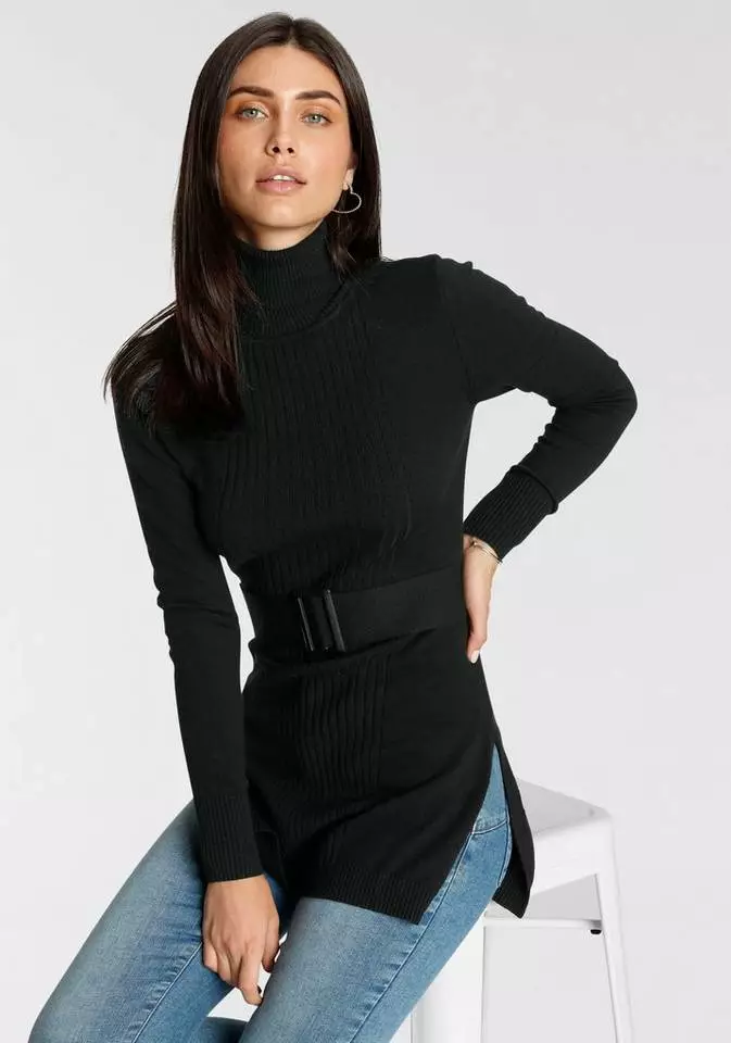 Melrose Longpullover mit Ziergürtel und Schlitzen 3 Melrose Longpullover mit Ziergürtel und Schlitzen