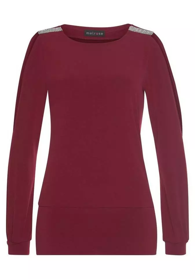 Melrose Langarmshirt mit Strassdetail Schwarz, Schwarz-weiß-rosé, Dunkelrot 8 Melrose Langarmshirt mit Strassdetail Schwarz, Schwarz-weiß-rosé, Dunkelrot – Bild 6