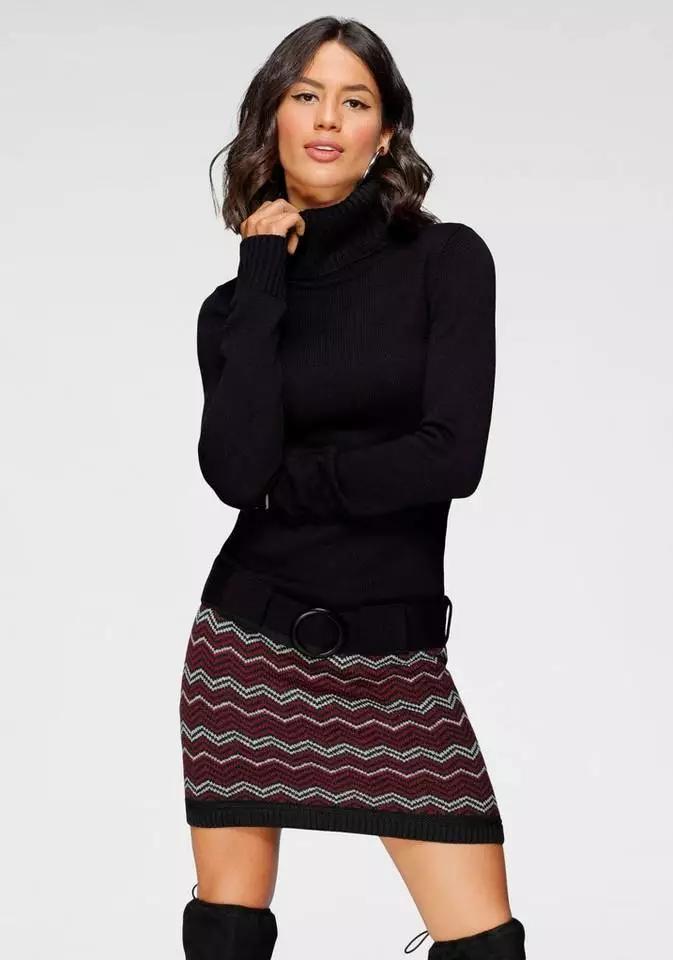 Melrose Strickkleid mit Ziergürtel Grau-schwarz, Schwarz-bordeaux, Schwarz-weiß, Braun-gestreift 10 Melrose Strickkleid mit Ziergürtel Grau-schwarz, Schwarz-bordeaux, Schwarz-weiß, Braun-gestreift – Bild 8