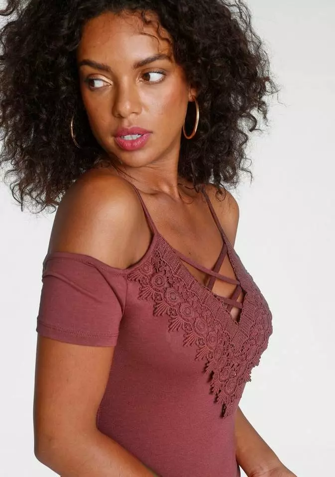 Melrose T-Shirt mit Spitze und Schnürung Braun, Schwarz 5 Melrose T-Shirt mit Spitze und Schnürung Braun, Schwarz – Bild 3