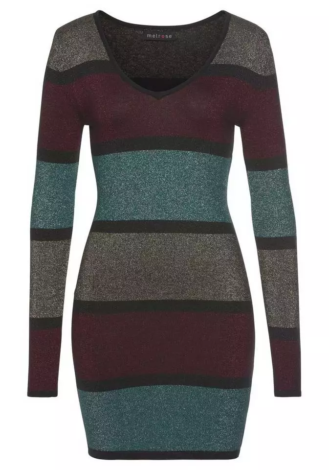 Melrose Strickkleid aus weichem Glitzergarn Khaki-rosa-gestreift, Bordeaux-petrol-gestreift 7 Melrose Strickkleid aus weichem Glitzergarn Khaki-rosa-gestreift, Bordeaux-petrol-gestreift – Bild 5
