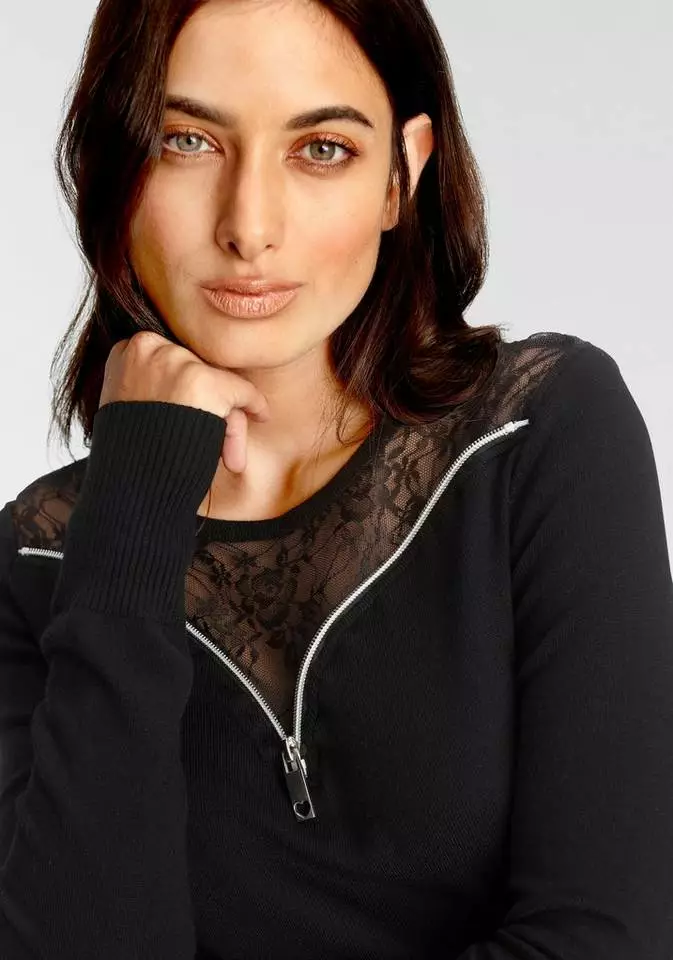 Melrose Rundhalspullover mit Spitze und Zierreißverschluss - NEUE KOLLEKTION 4 Melrose Rundhalspullover mit Spitze und Zierreißverschluss - NEUE KOLLEKTION – Bild 2