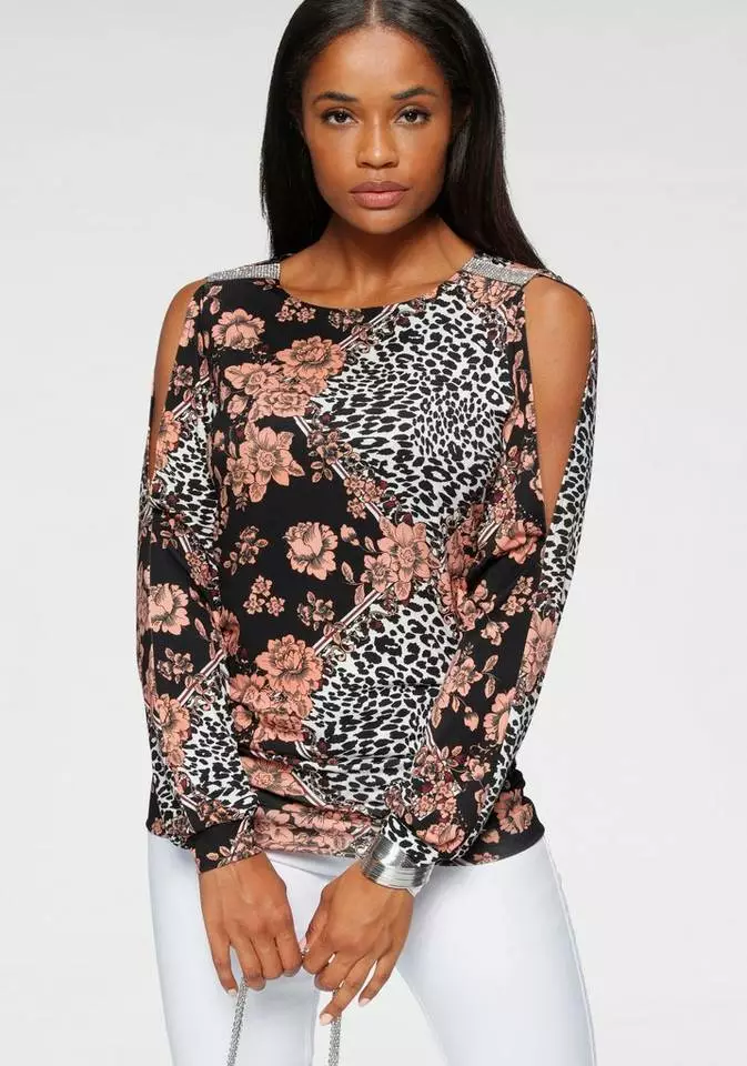 Melrose Langarmshirt mit Strassdetail Schwarz, Schwarz-weiß-rosé, Dunkelrot 11 Melrose Langarmshirt mit Strassdetail Schwarz, Schwarz-weiß-rosé, Dunkelrot – Bild 9