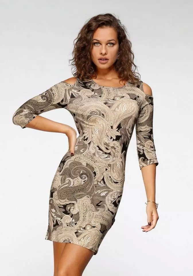 Melrose Jerseykleid mit Schulter Cut-Out - NEUE FARBEN Schwarz-beige, Schwarz-rot-gemustert 3 Melrose Jerseykleid mit Schulter Cut-Out - NEUE FARBEN Schwarz-beige, Schwarz-rot-gemustert