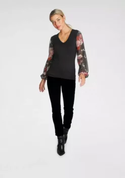 Melrose V-Shirt mit trransparenten, bedruckten Ärmeln Schwarz-weiß-gemustert, Schwarz-geblümt 18 Melrose V-Shirt mit trransparenten, bedruckten Ärmeln Schwarz-weiß-gemustert, Schwarz-geblümt -Melrose Verkaufsshop 9cf791ab 3f00 5373 b890 3c41a0c862d9