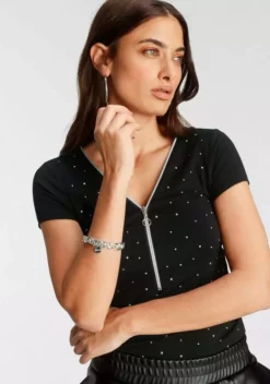 Melrose Verkaufsgeschäft 41 Melrose V-Shirt mit Reißverschluss-Detail und Glitzersteinen - NEUE KOLLEKTION