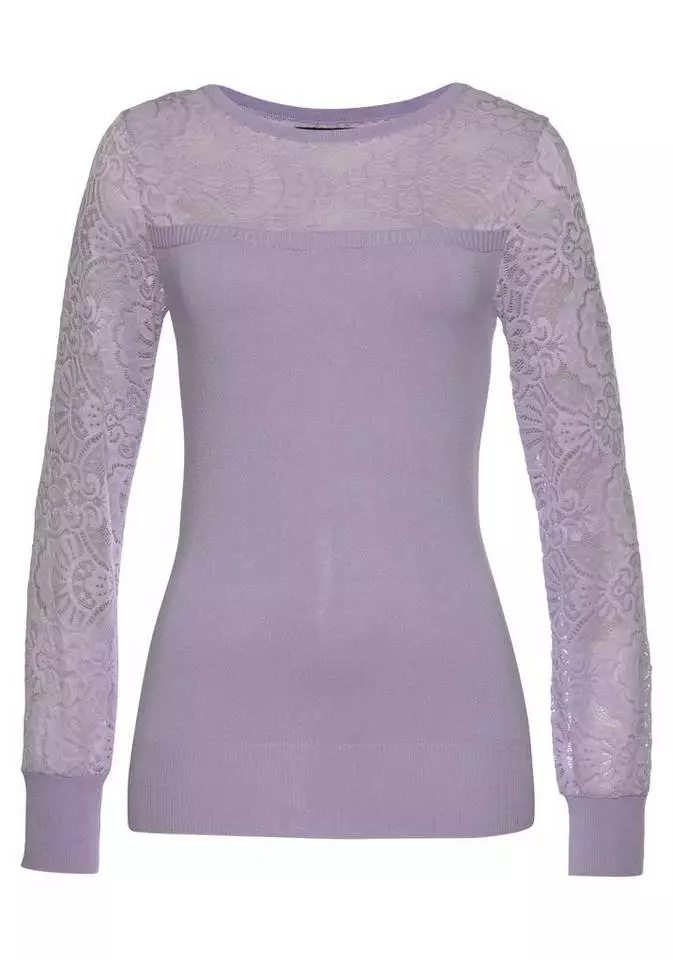 Melrose Rundhalspullover mit Spitze und Zierknöpfen Flieder, Schwarz 7 Melrose Rundhalspullover mit Spitze und Zierknöpfen Flieder, Schwarz – Bild 5