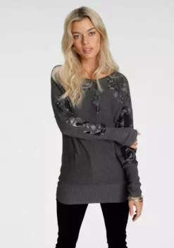 Melrose Fledermauspullover mit Blumenmuster und Glitzersteinen Grau-meliert, Dunkelgrau, Rosa 20 Melrose Fledermauspullover mit Blumenmuster und Glitzersteinen Grau-meliert, Dunkelgrau, Rosa -Melrose Verkaufsshop a1db610f cca1 5598 97b5 9a72f283e8d5