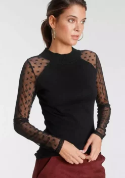 Melrose Rundhalspullover mit Meshärmeln in Sternen-Optik - NEUE KOLLEKTION