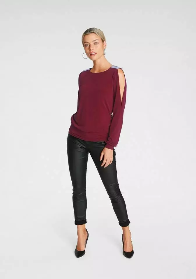 Melrose Langarmshirt mit Strassdetail Schwarz, Schwarz-weiß-rosé, Dunkelrot 7 Melrose Langarmshirt mit Strassdetail Schwarz, Schwarz-weiß-rosé, Dunkelrot – Bild 5