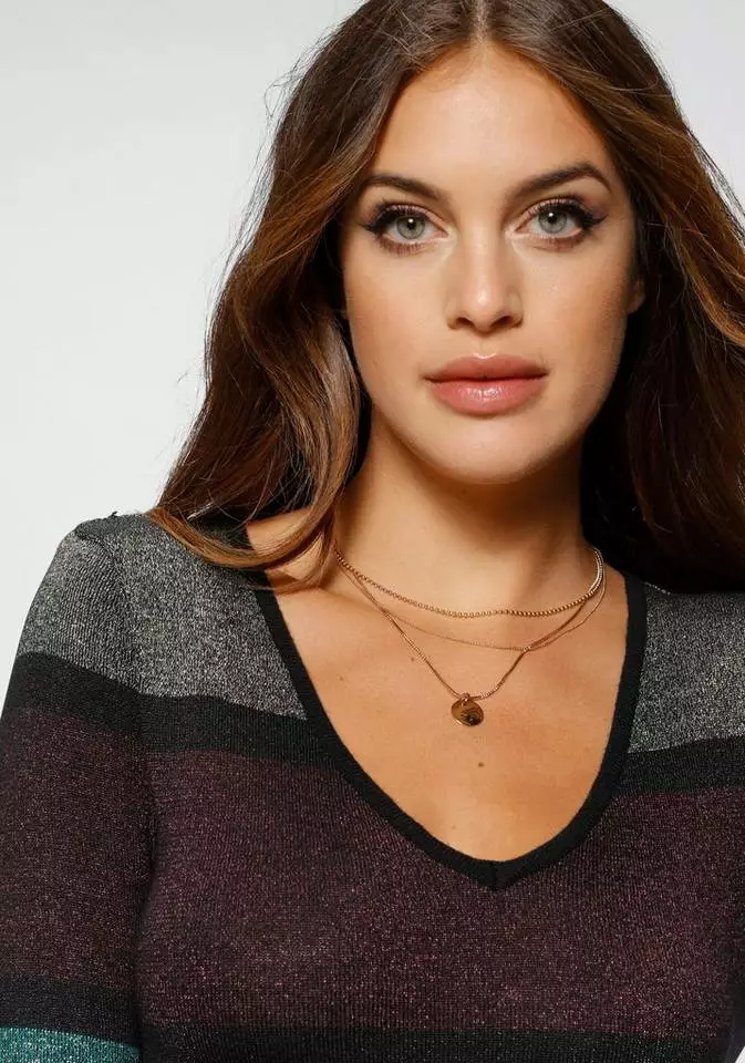 Melrose Strickkleid aus weichem Glitzergarn Khaki-rosa-gestreift, Bordeaux-petrol-gestreift 5 Melrose Strickkleid aus weichem Glitzergarn Khaki-rosa-gestreift, Bordeaux-petrol-gestreift – Bild 3