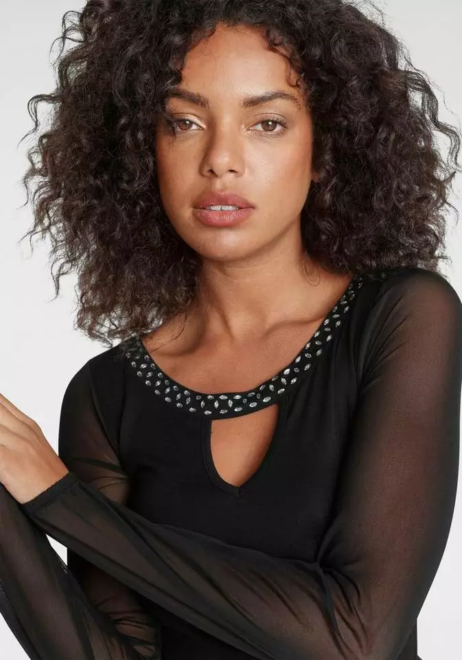 Melrose Rundhalsshirt mit Glitzer und Mesh 5 Melrose Rundhalsshirt mit Glitzer und Mesh – Bild 3