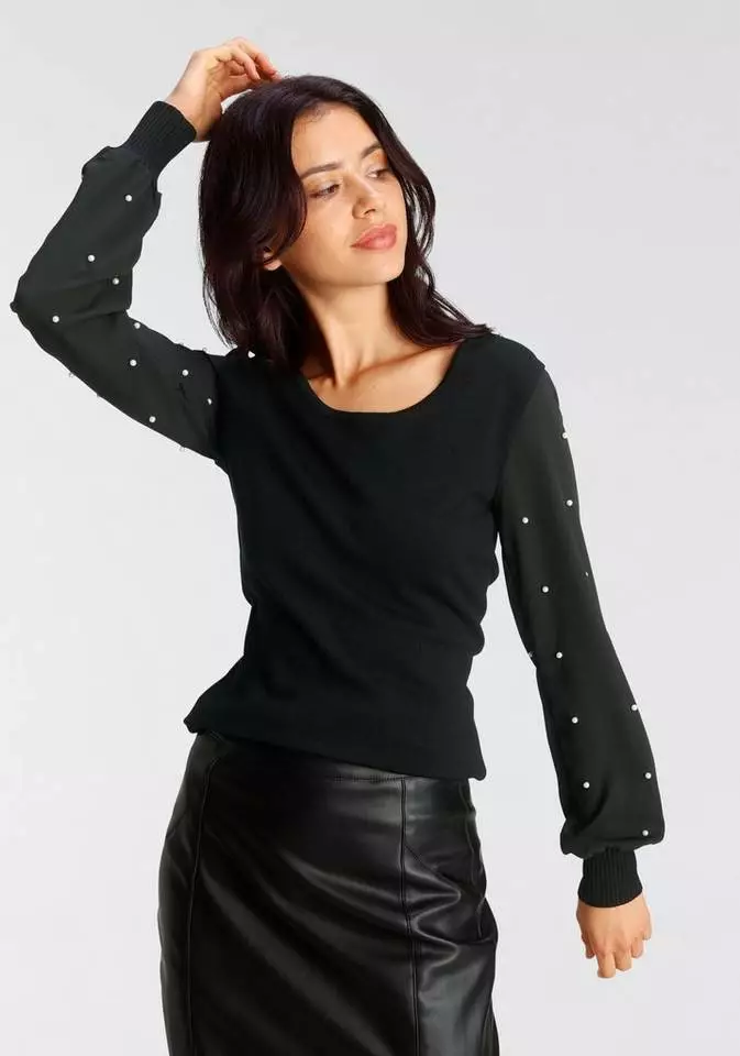 Melrose Rundhalspullover mit Chiffon-Ärmeln und Zierperlen - NEUE KOLLEKTION 5 Melrose Rundhalspullover mit Chiffon-Ärmeln und Zierperlen - NEUE KOLLEKTION – Bild 3