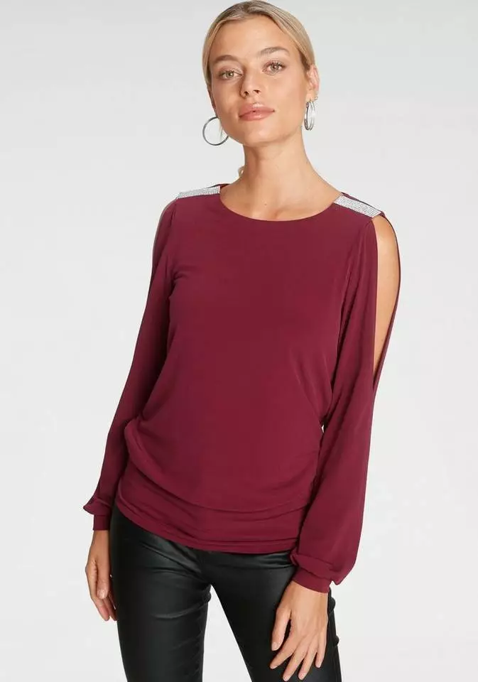 Melrose Langarmshirt mit Strassdetail Schwarz, Schwarz-weiß-rosé, Dunkelrot 3 Melrose Langarmshirt mit Strassdetail Schwarz, Schwarz-weiß-rosé, Dunkelrot