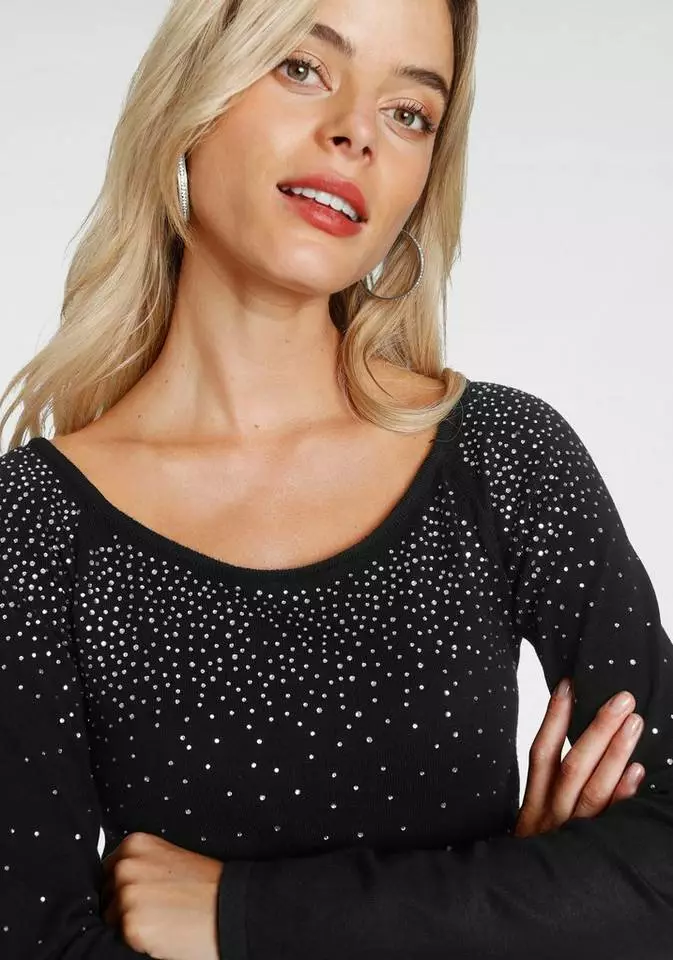 Melrose Carmenpullover mit dekorativen Glitzersteinen 6 Melrose Carmenpullover mit dekorativen Glitzersteinen – Bild 4