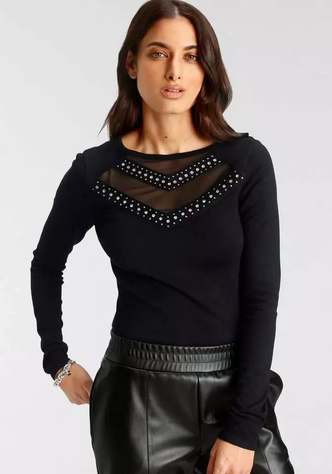 Melrose Rundhalspullover mit Netz und Glitzersteinen - NEUE KOLLEKTION 3 Melrose Rundhalspullover mit Netz und Glitzersteinen - NEUE KOLLEKTION