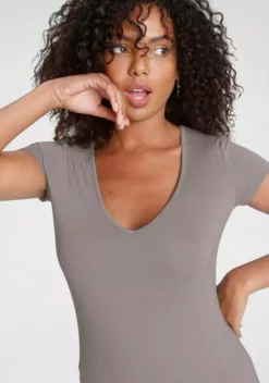 Melrose T-Shirt mit Glitzersteinen Grau, Schwarz