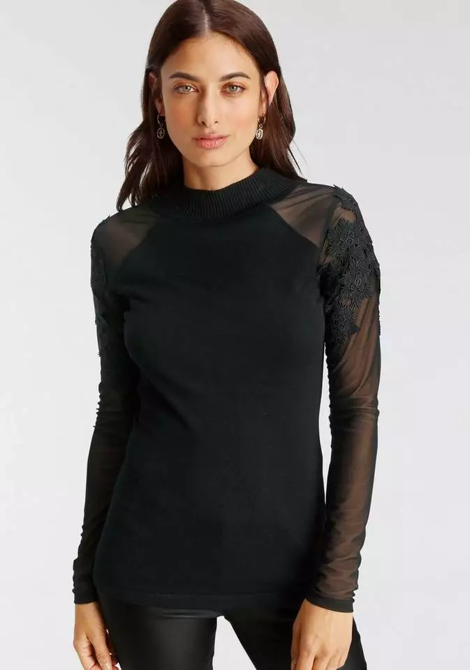 Melrose Stehkragenpullover mit Mesh und Blumen-Appliaktion - NEUE KOLEKTION 7 Melrose Stehkragenpullover mit Mesh und Blumen-Appliaktion - NEUE KOLEKTION – Bild 5