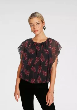 Melrose Shirtbluse mit bedrucktem Chiffon Schwarz-rot-geblümt, Grau-rosa-geblümt