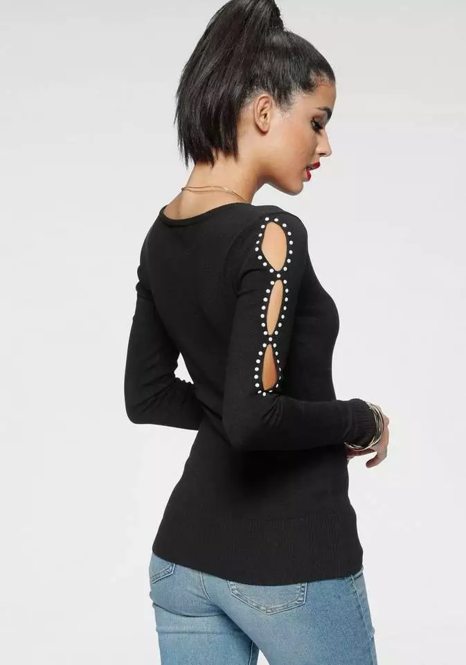 Melrose V-Ausschnitt-Pullover mit Cut-Outs und Perlen Details 4 Melrose V-Ausschnitt-Pullover mit Cut-Outs und Perlen Details – Bild 2