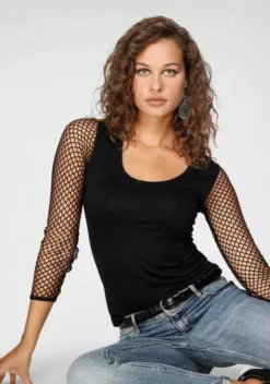 Melrose Verkaufsgeschäft 38 Melrose Rundhalsshirt mit elastischen Ärmeln aus Netz