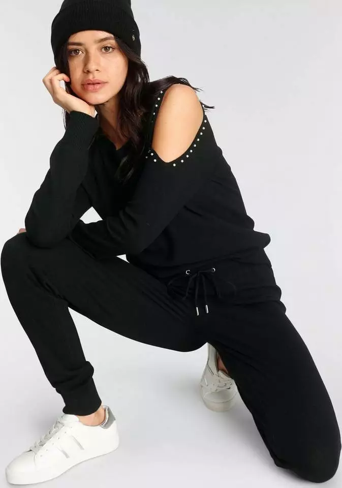 Melrose Freizeitanzug, aus Strick mit Perlen-Details - NEUE KOLLEKTION Schwarz, Beige-meliert 3 Melrose Freizeitanzug, aus Strick mit Perlen-Details - NEUE KOLLEKTION Schwarz, Beige-meliert