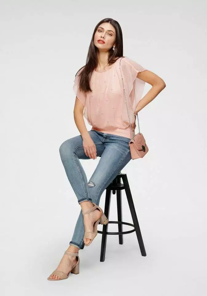 Melrose Chiffonbluse mit Zierperlen Marine, Rosa 11 Melrose Chiffonbluse mit Zierperlen Marine, Rosa – Bild 9