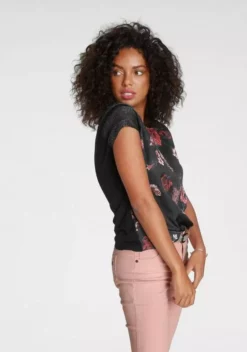 Melrose Shirtbluse mit Glanzgarn und Mesh Schwarz-grau-gemustert, Schwarz-rot-geblümt 16 Melrose Shirtbluse mit Glanzgarn und Mesh Schwarz-grau-gemustert, Schwarz-rot-geblümt -Melrose Verkaufsshop db494462 7661 5895 9592 23e399ec48b5