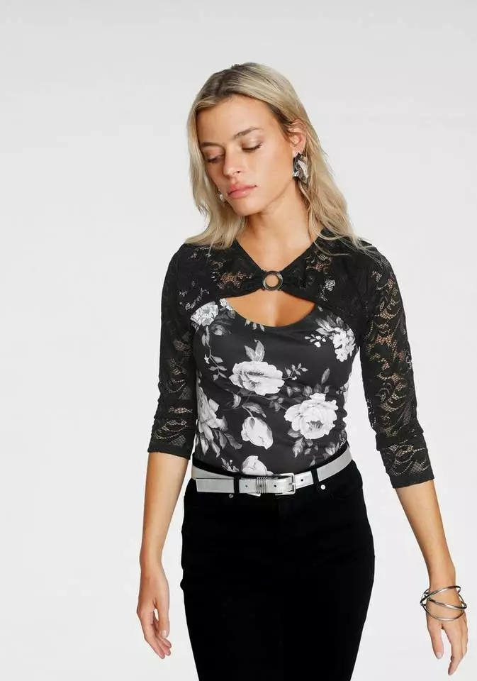 Melrose 3/4-Arm-Shirt mit Spitze und Zierschnalle 4 Melrose 3/4-Arm-Shirt mit Spitze und Zierschnalle – Bild 2