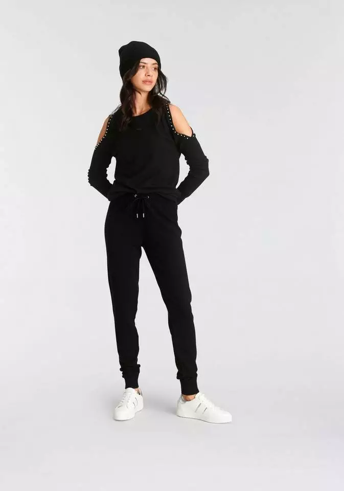 Melrose Freizeitanzug, aus Strick mit Perlen-Details - NEUE KOLLEKTION Schwarz, Beige-meliert 4 Melrose Freizeitanzug, aus Strick mit Perlen-Details - NEUE KOLLEKTION Schwarz, Beige-meliert – Bild 2