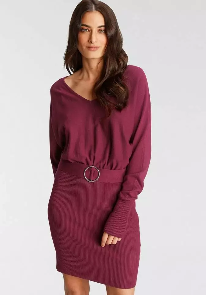 Melrose Strickkleid mit Fledermaus-Oberteil und Ziergürtel - NEUE KOLLEKTION Beere, Schwarz 9 Melrose Strickkleid mit Fledermaus-Oberteil und Ziergürtel - NEUE KOLLEKTION Beere, Schwarz – Bild 7