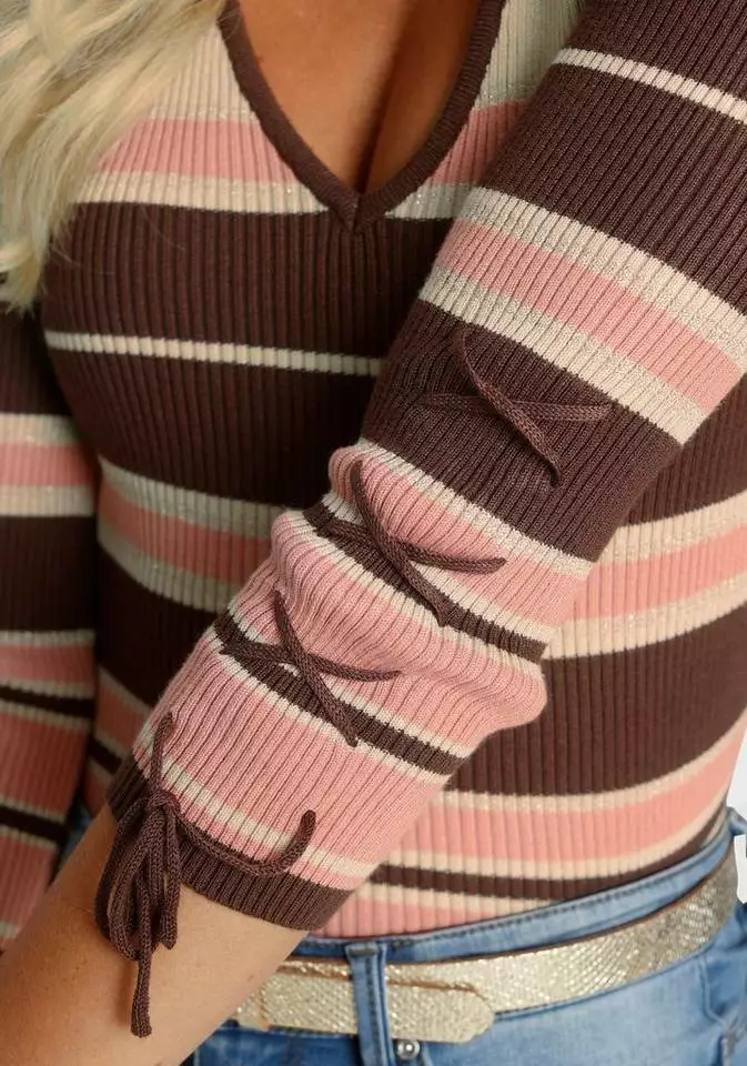 Melrose V-Ausschnitt-Pullover mit Glitzergarn und Schnürung 6 Melrose V-Ausschnitt-Pullover mit Glitzergarn und Schnürung – Bild 4