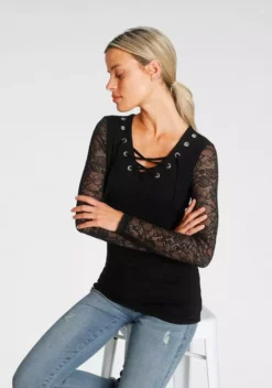 Melrose Langarmshirt mit Schnürung und Spitze