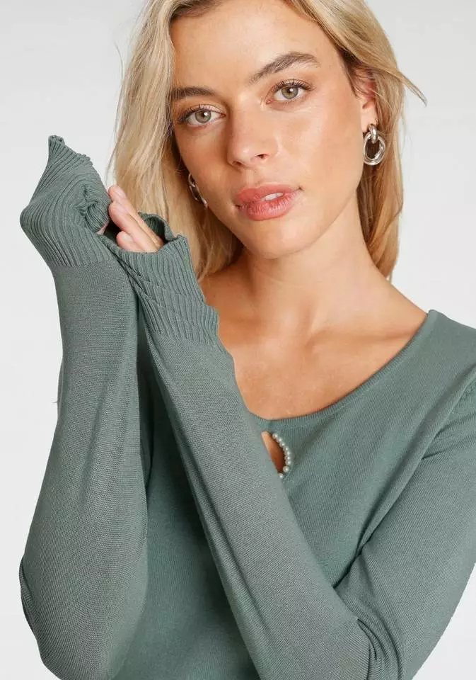 Melrose Rundhalspullover mit Zierperlen Lindgrün, Schwarz 4 Melrose Rundhalspullover mit Zierperlen Lindgrün, Schwarz – Bild 2