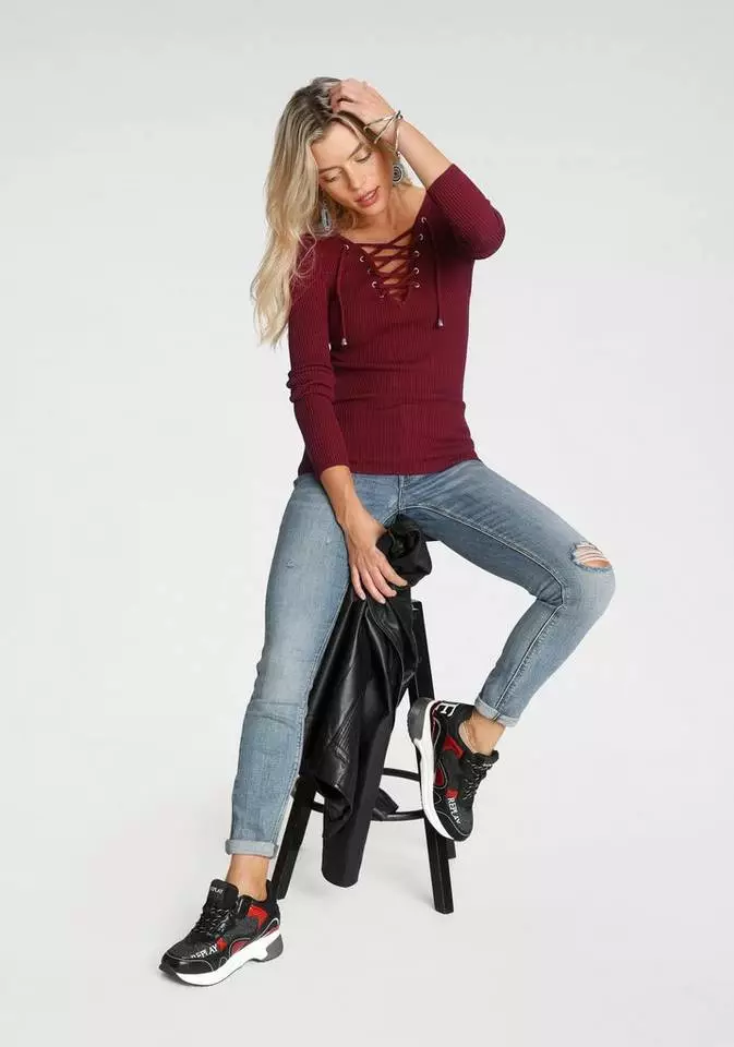 Melrose V-Ausschnitt-Pullover mit Schnürung 7 Melrose V-Ausschnitt-Pullover mit Schnürung – Bild 5