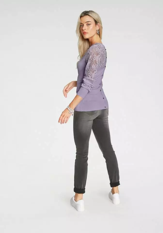Melrose Rundhalspullover mit Spitze und Zierknöpfen Flieder, Schwarz 9 Melrose Rundhalspullover mit Spitze und Zierknöpfen Flieder, Schwarz – Bild 7