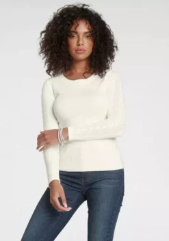 Melrose Rundhalspullover mit Zierperlen und Ajourstrick - NEUE KOLLEKTION