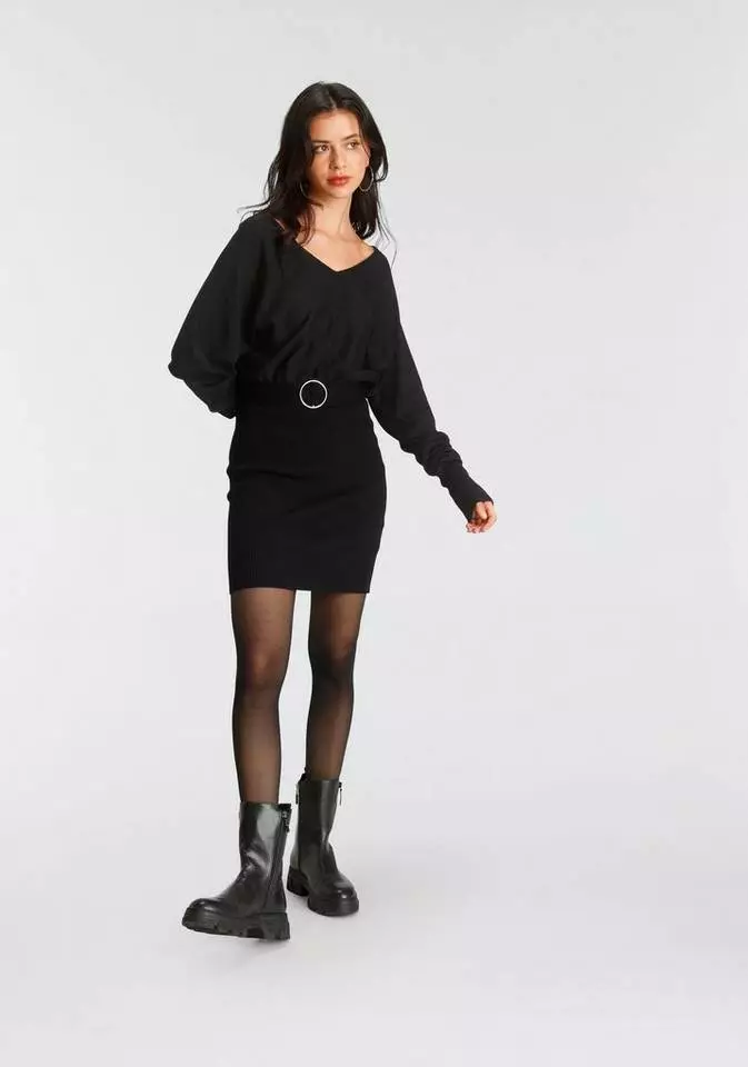 Melrose Strickkleid mit Fledermaus-Oberteil und Ziergürtel - NEUE KOLLEKTION Beere, Schwarz 3 Melrose Strickkleid mit Fledermaus-Oberteil und Ziergürtel - NEUE KOLLEKTION Beere, Schwarz