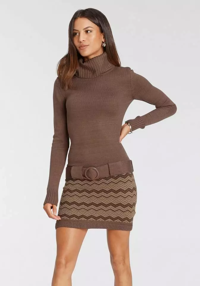 Melrose Strickkleid mit Ziergürtel Grau-schwarz, Schwarz-bordeaux, Schwarz-weiß, Braun-gestreift 11 Melrose Strickkleid mit Ziergürtel Grau-schwarz, Schwarz-bordeaux, Schwarz-weiß, Braun-gestreift – Bild 9