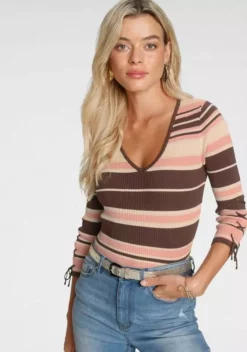 Melrose V-Ausschnitt-Pullover mit Glitzergarn und Schnürung